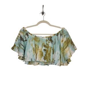 y2k Luxxel Large Tie Dye Off Shoulder Boho Cropped Shirt Top Poncho Western
